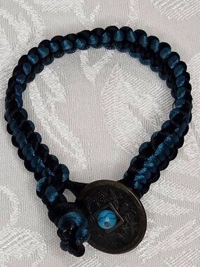 Boho Surfer Rasta Woven Bracelet with Brass Button Clasp